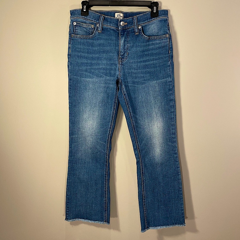 J.Crew Denim 9” Billie Demi Boot Crop Jean Indigo Wash Frayed Hem Womens Size 29